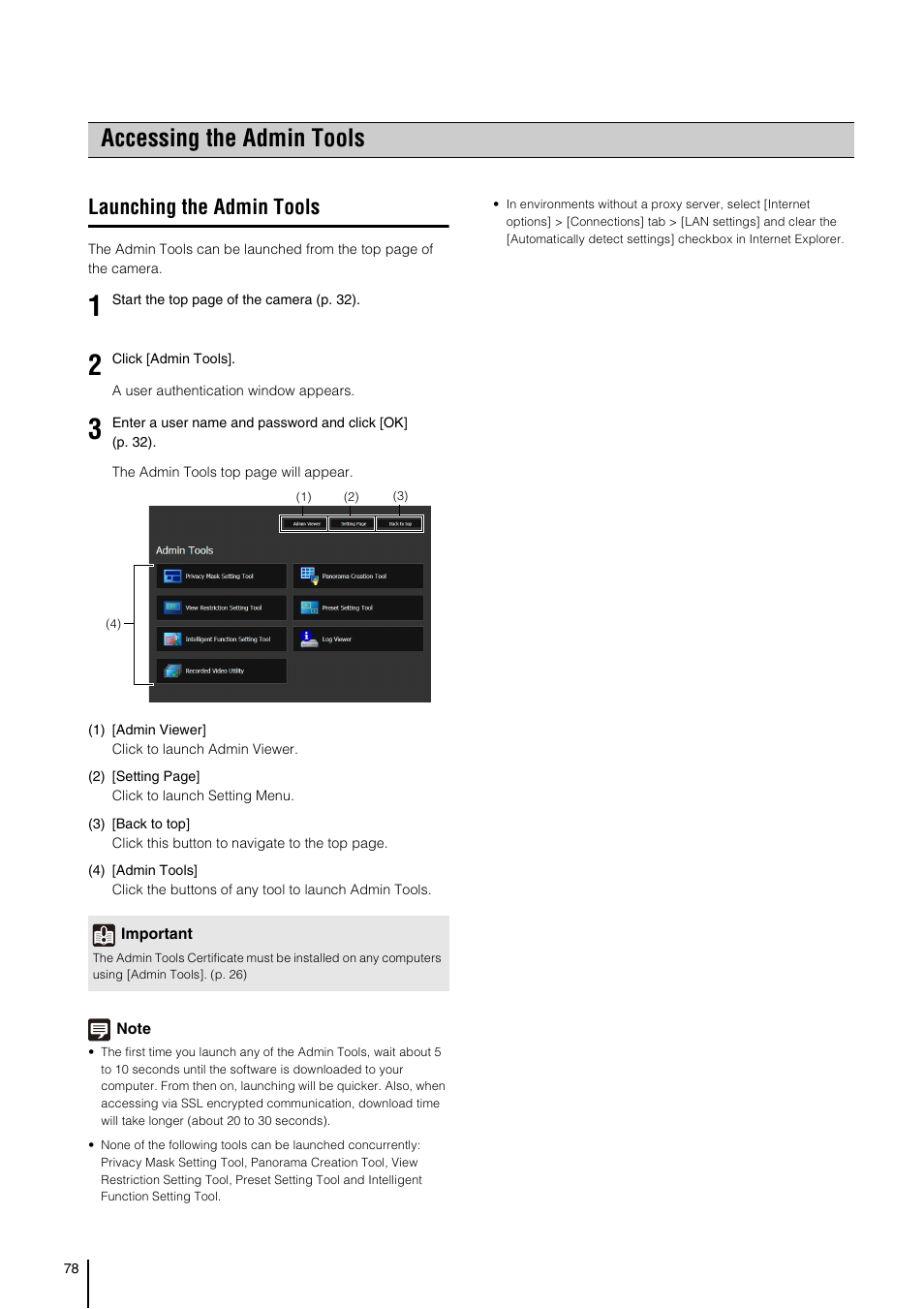 Accessing the admin tools, Launching the admin tools, P. 78 | Canon VB-S800D User Manual | Page 78 / 176