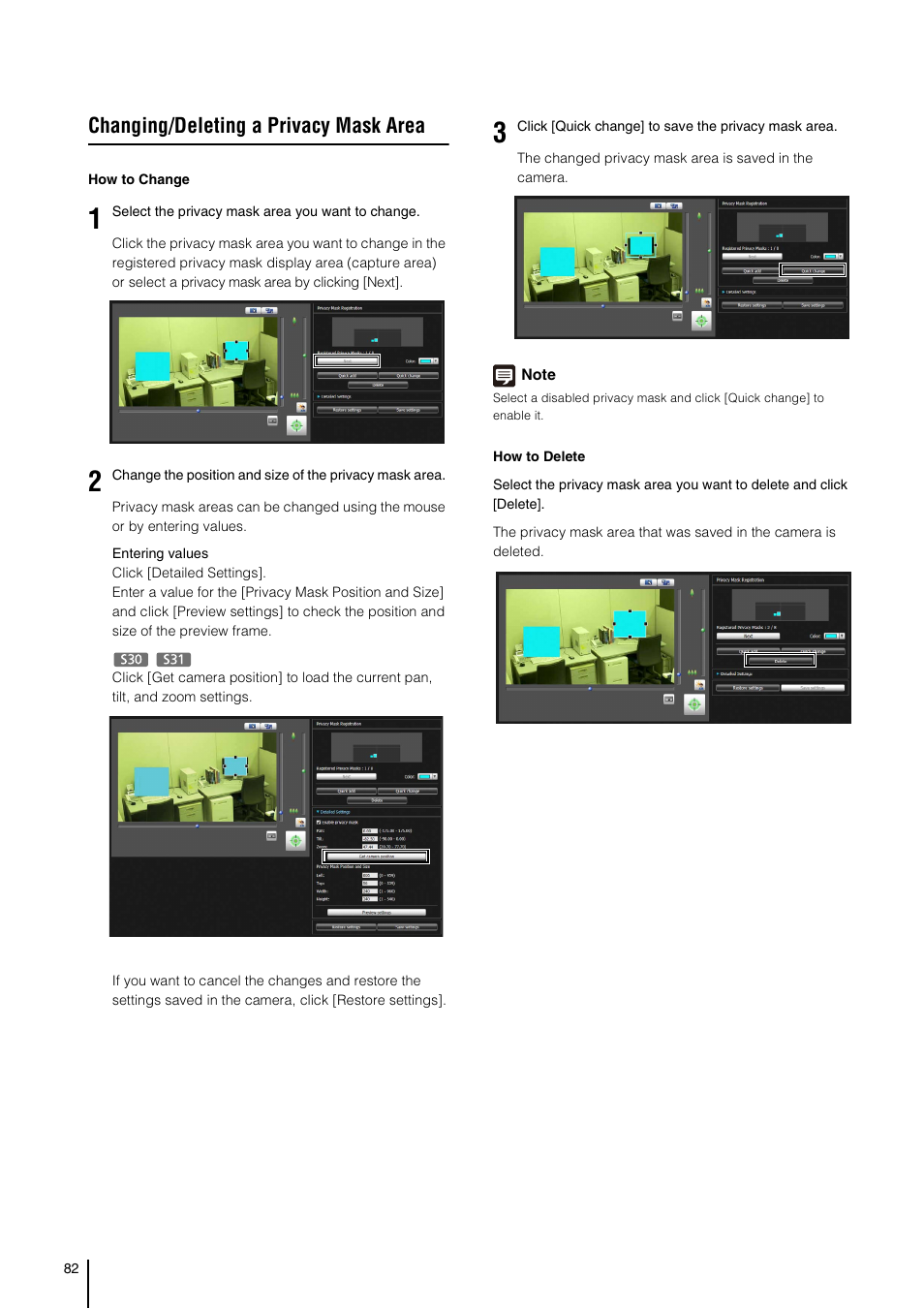 Changing/deleting a privacy mask area | Canon VB-S800D User Manual | Page 82 / 176