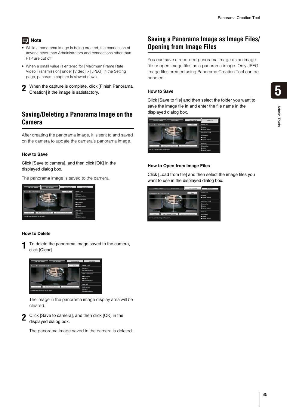 Saving/deleting a panorama image on the camera | Canon VB-S800D User Manual | Page 85 / 176