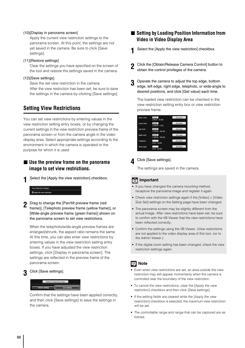 Setting view restrictions | Canon VB-S800D User Manual | Page 88 / 176