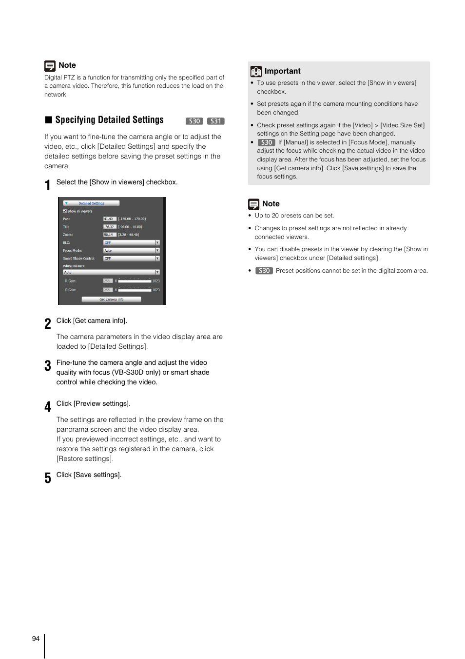 Specifying detailed settings | Canon VB-S800D User Manual | Page 94 / 176