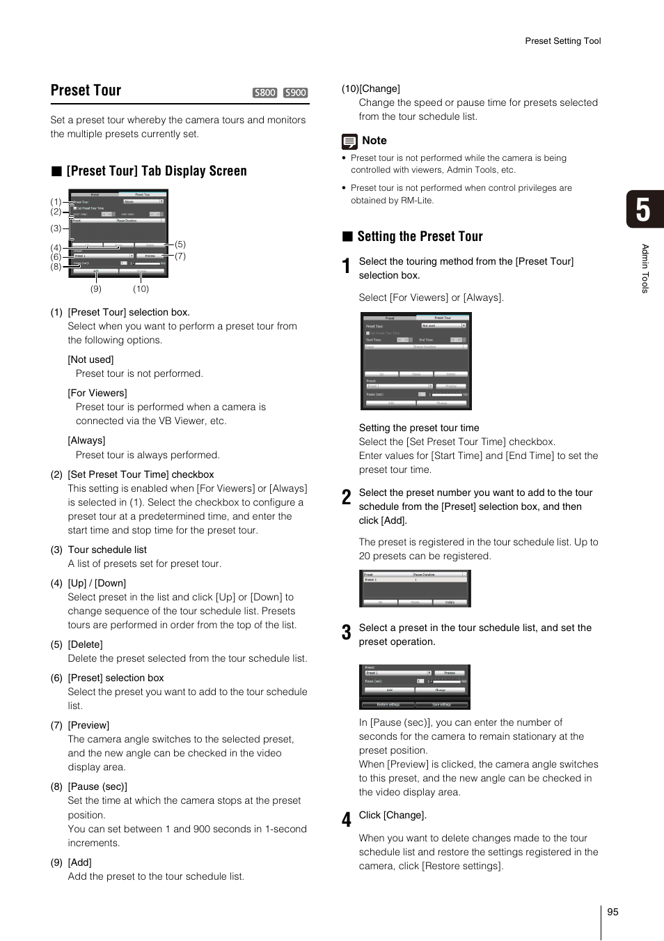 Preset tour, Preset tour] tab display screen, Setting the preset tour | Canon VB-S800D User Manual | Page 95 / 176