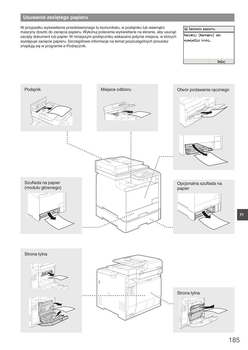 Usuwanie zaciętego papieru | Canon i-SENSYS MF8580Cdw User Manual | Page 185 / 292