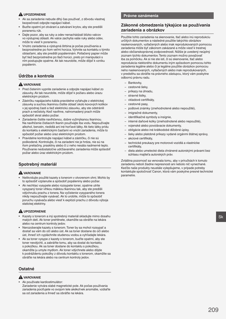 Údržba a kontrola, Spotrebný materiál, Ostatné | Právne oznámenia | Canon i-SENSYS MF8580Cdw User Manual | Page 209 / 292