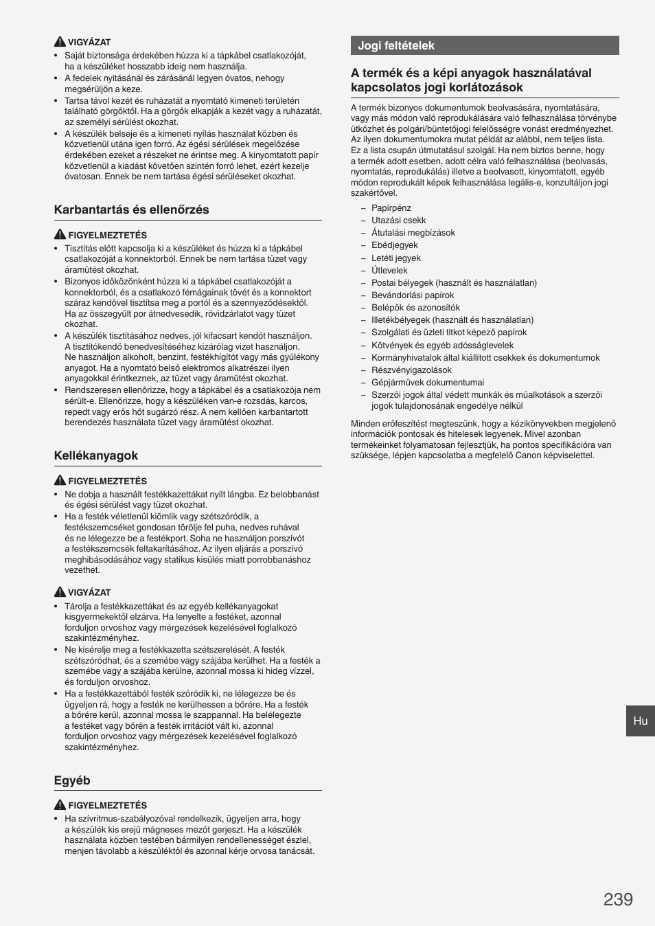 Karbantartás és ellenőrzés, Kellékanyagok, Egyéb | Jogi feltételek | Canon i-SENSYS MF8580Cdw User Manual | Page 239 / 292