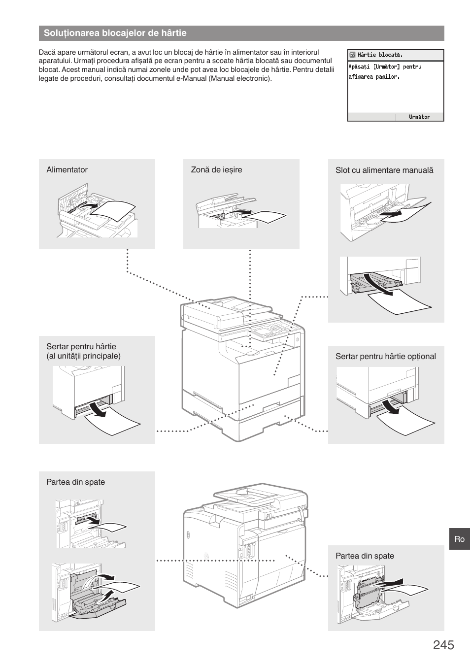 Soluţionarea blocajelor de hârtie | Canon i-SENSYS MF8580Cdw User Manual | Page 245 / 292