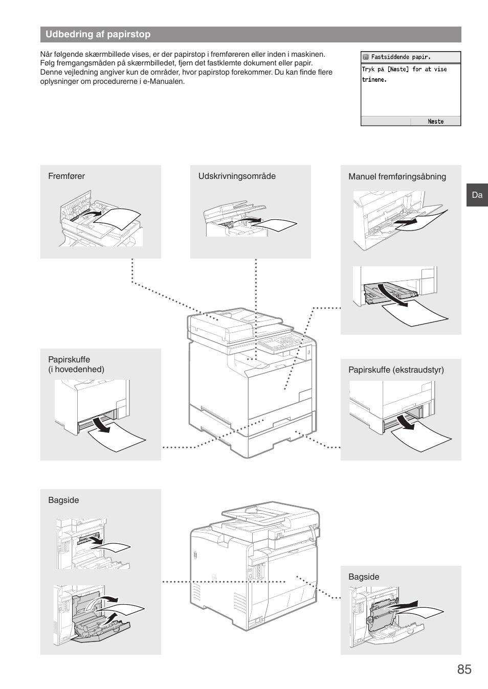 Udbedring af papirstop | Canon i-SENSYS MF8580Cdw User Manual | Page 85 / 292