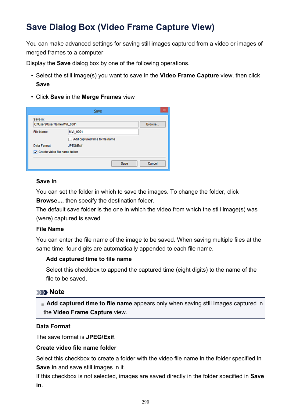 Save dialog box (video frame capture view), Save dialog box, From which you can save captured still images | Canon PIXMA IP2700 User Manual | Page 290 / 339