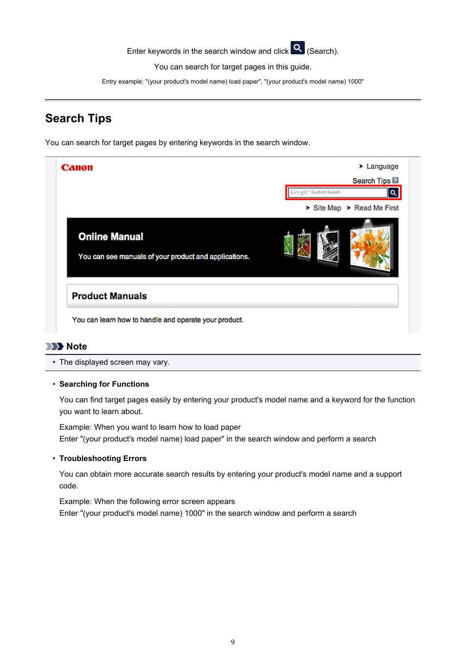 Search tips | Canon PIXMA IP2700 User Manual | Page 9 / 339