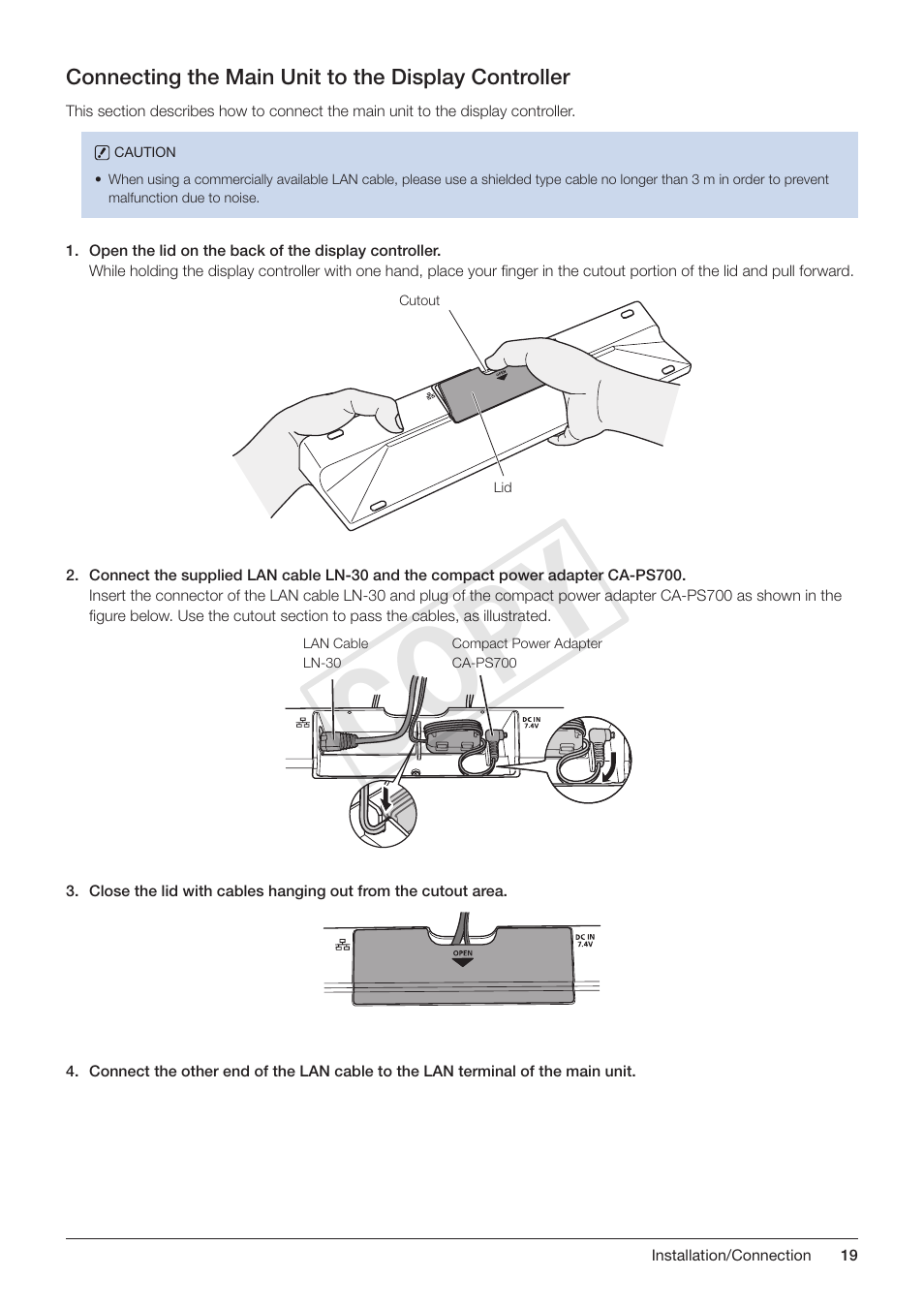 Connecting the main unit to the display controller, Cop y | Canon DP-V3010 User Manual | Page 19 / 82