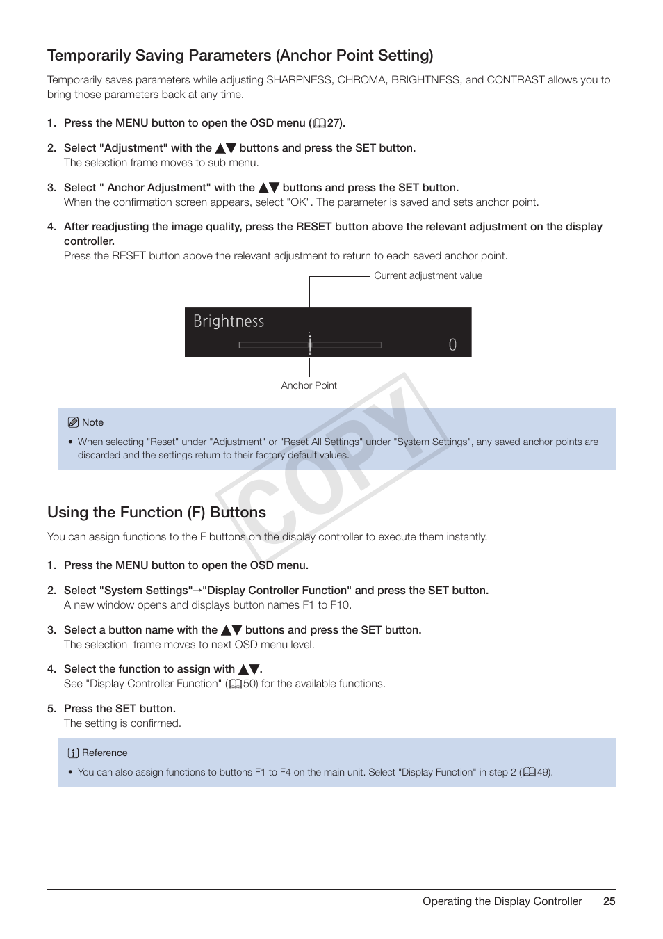Using the function (f) buttons, Cop y | Canon DP-V3010 User Manual | Page 25 / 82