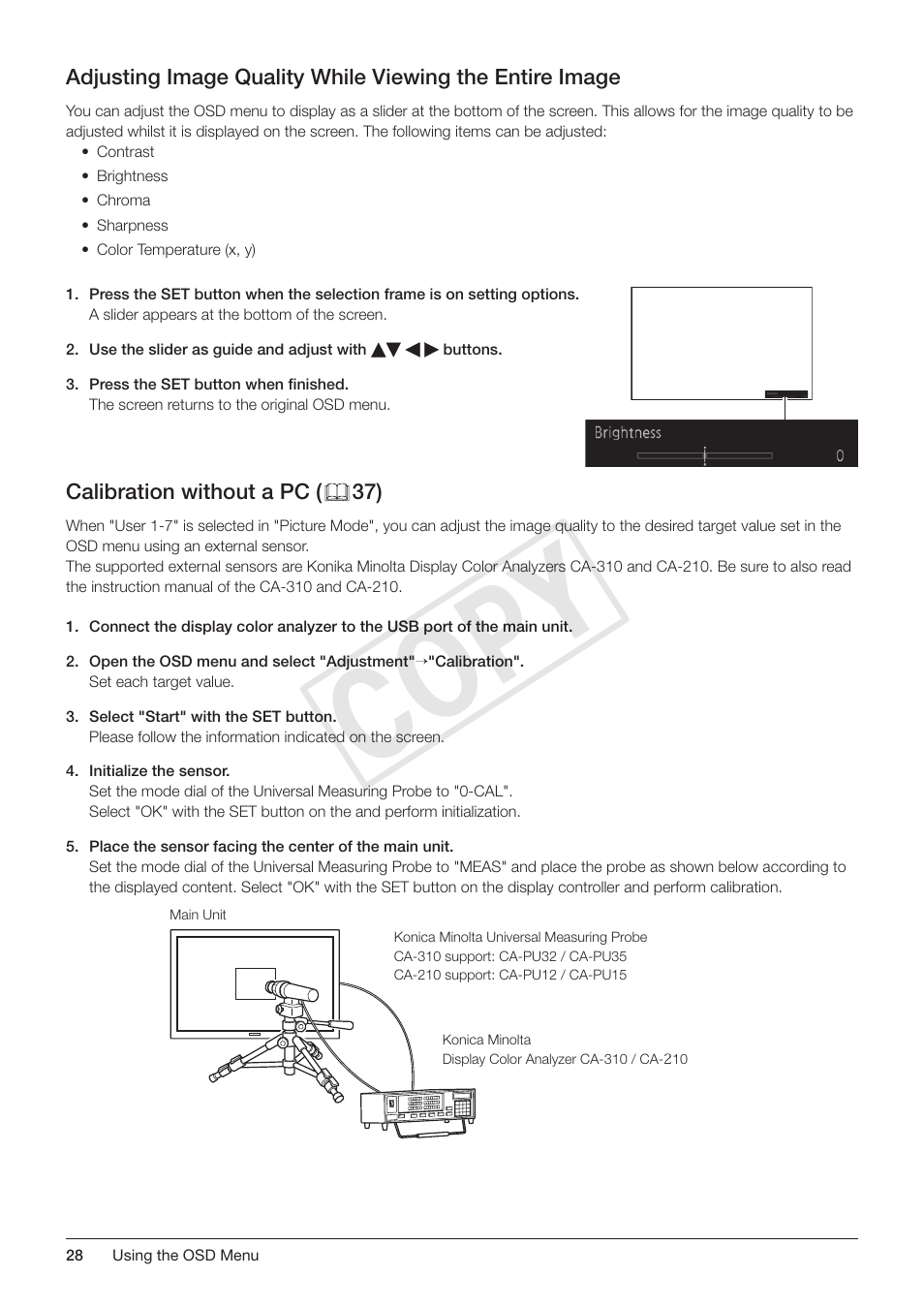 Calibration without a pc (￼37), Cop y | Canon DP-V3010 User Manual | Page 28 / 82