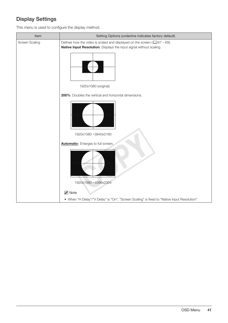 Display settings, Cop y | Canon DP-V3010 User Manual | Page 41 / 82