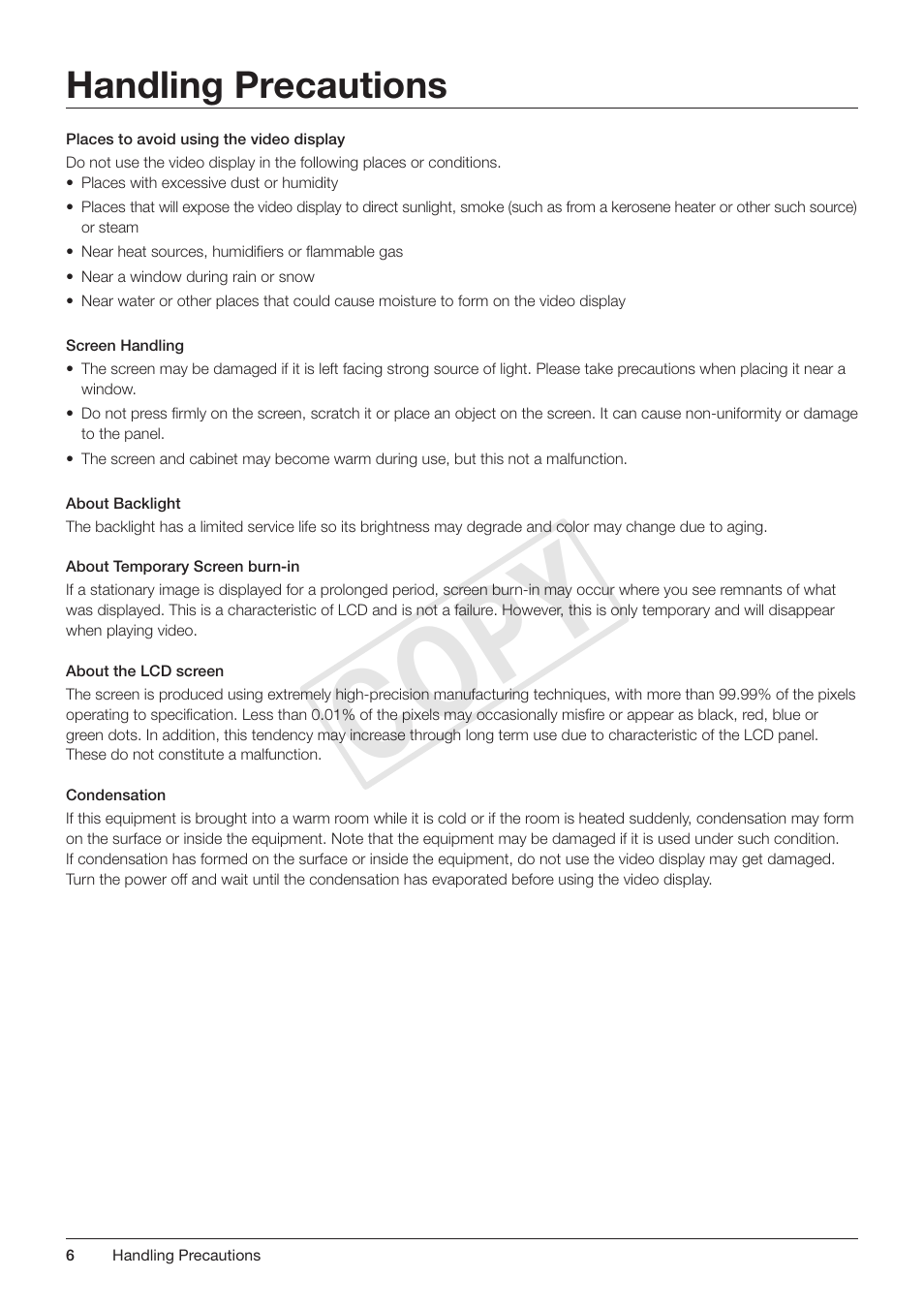 Handling precautions, Cop y | Canon DP-V3010 User Manual | Page 6 / 82