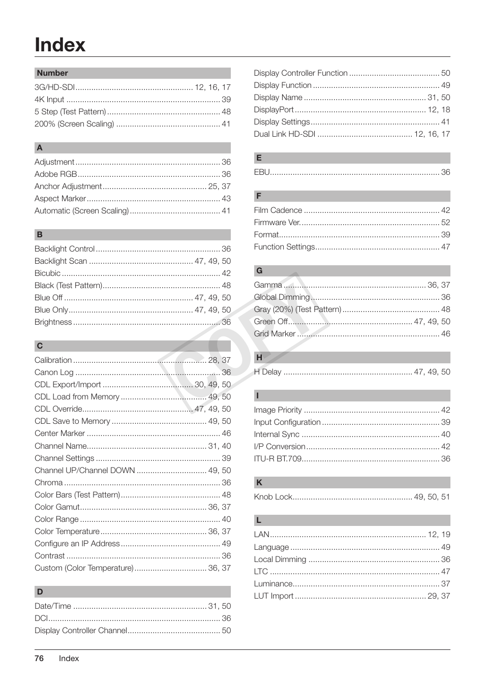 Index, C op y | Canon DP-V3010 User Manual | Page 76 / 82