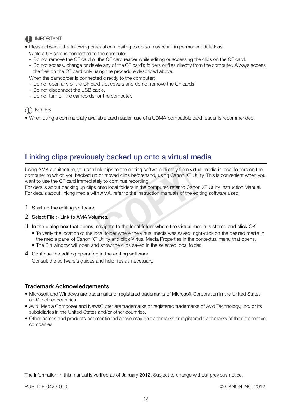 Cop y | Canon XF305 User Manual | Page 2 / 2