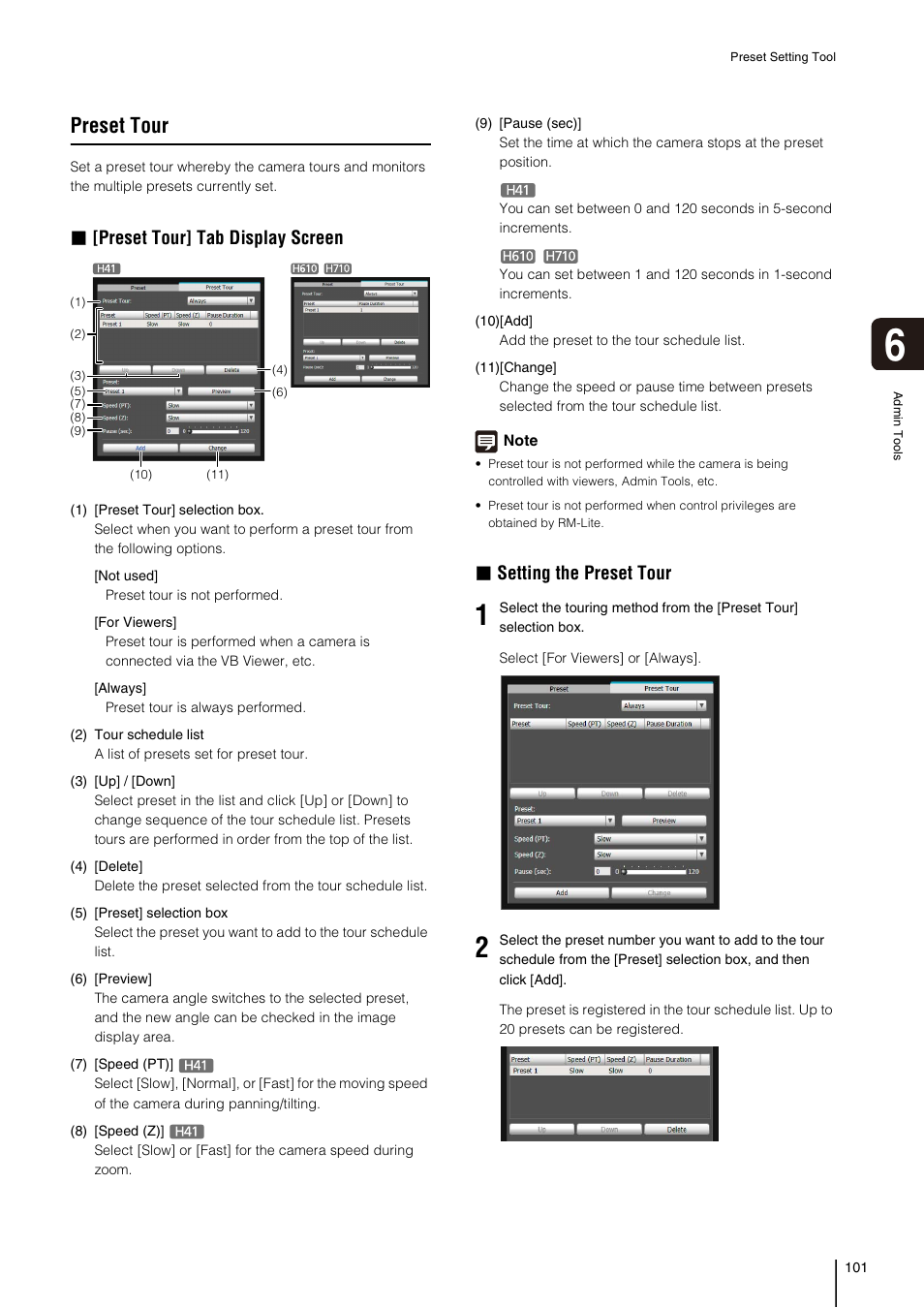 Preset tour, E “preset tour” (p. 101), Preset tour] tab display screen | Setting the preset tour | Canon VB-H41 User Manual | Page 101 / 177