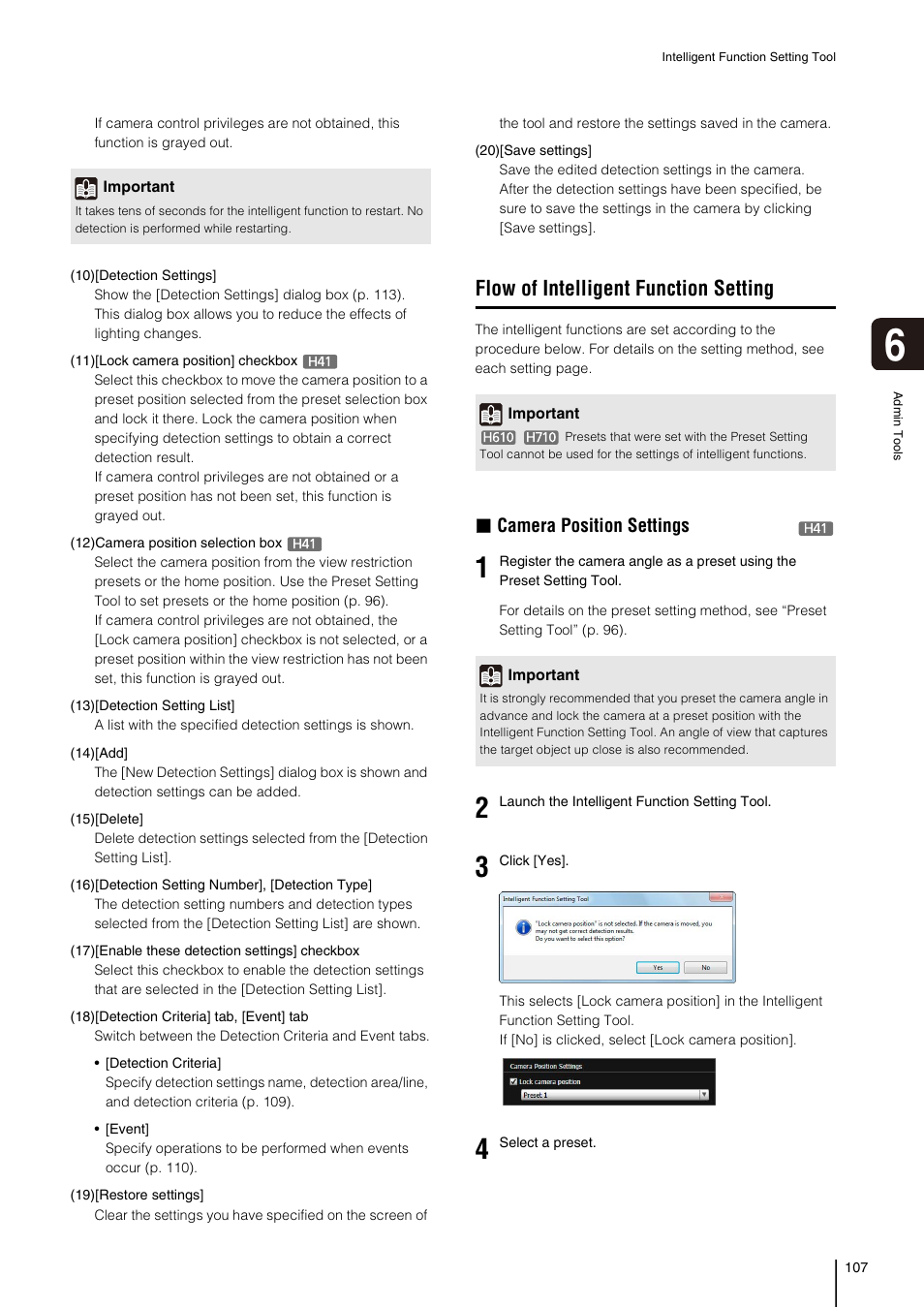 Flow of intelligent function setting, Camera position settings | Canon VB-H41 User Manual | Page 107 / 177