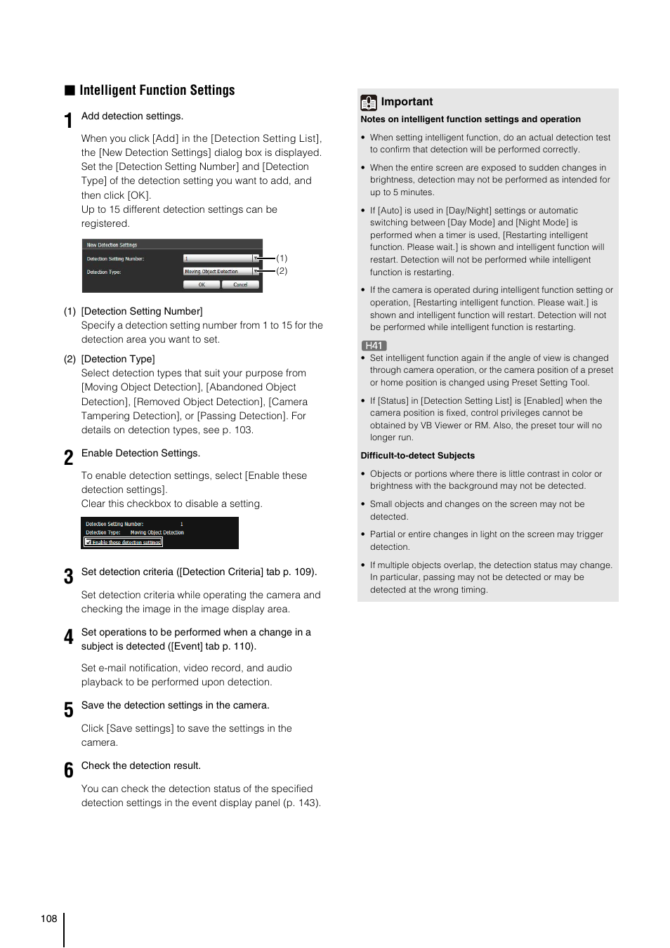 Intelligent function settings | Canon VB-H41 User Manual | Page 108 / 177