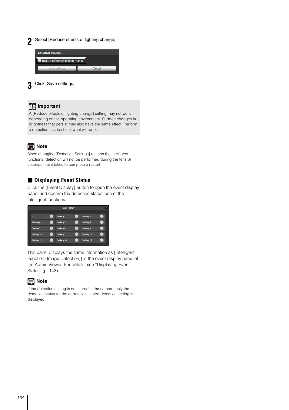 P. 114), Displaying event status | Canon VB-H41 User Manual | Page 114 / 177