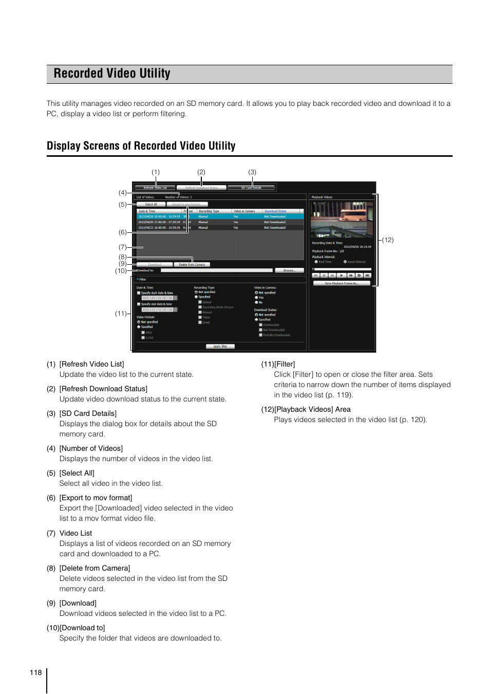 Recorded video utility, Display screens of recorded video utility, P. 118 | Canon VB-H41 User Manual | Page 118 / 177