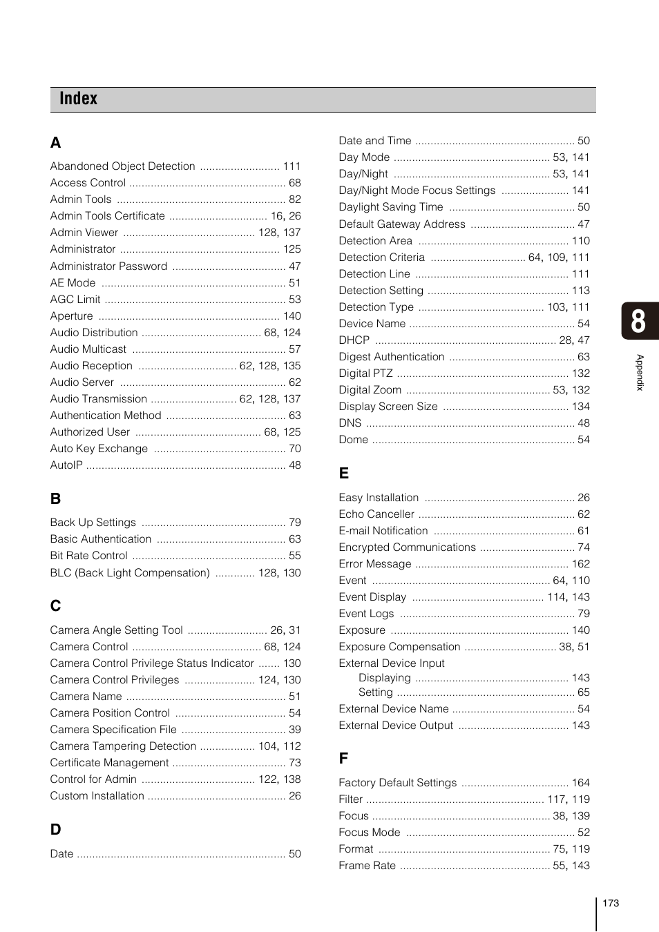 Index | Canon VB-H41 User Manual | Page 173 / 177