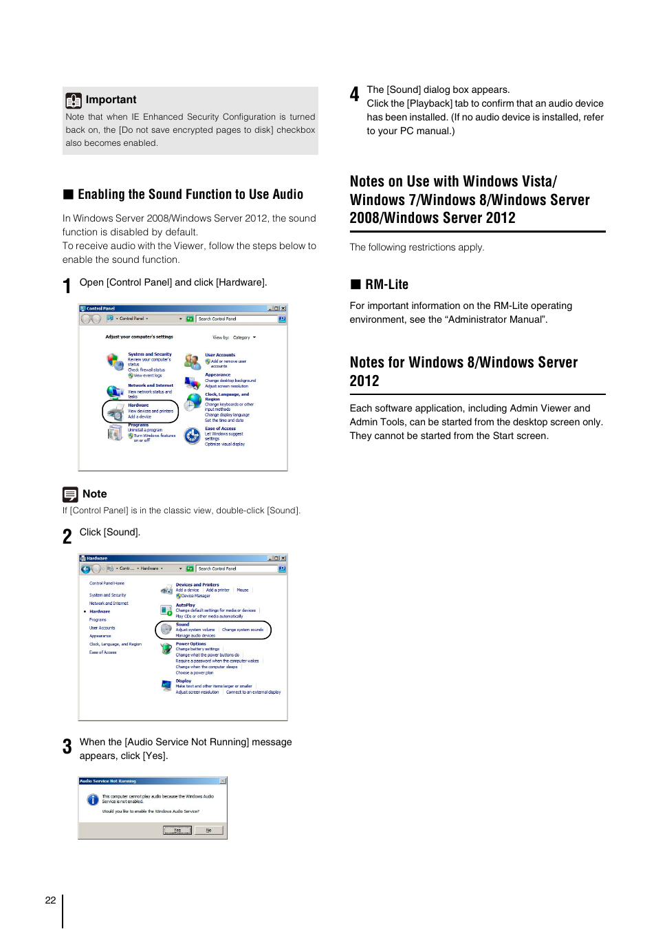 Notes for windows 8/windows server 2012, Windows server 2012 | Canon VB-H41 User Manual | Page 22 / 177