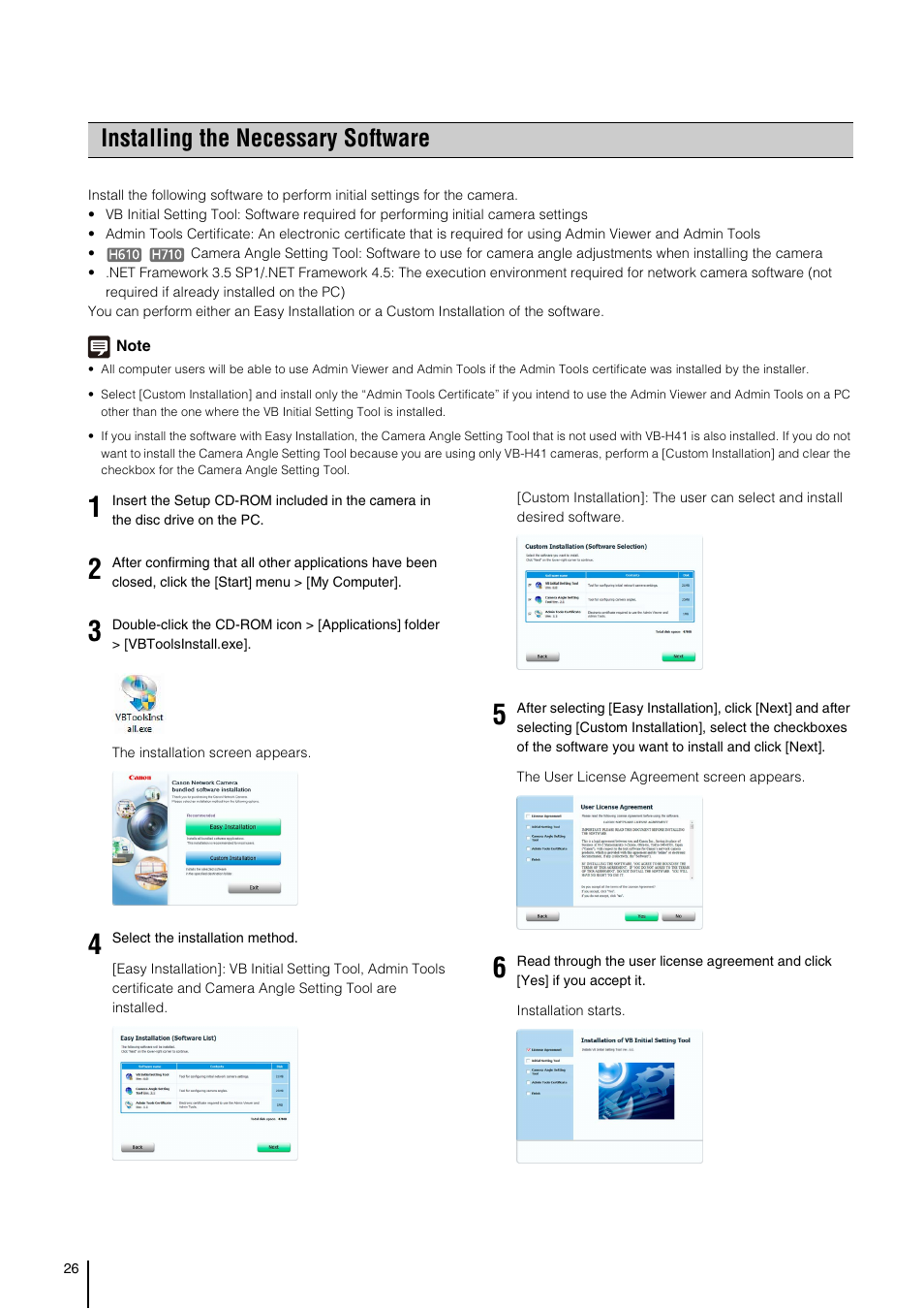 Installing the necessary software, Installing the necessary software” (p. 26) | Canon VB-H41 User Manual | Page 26 / 177