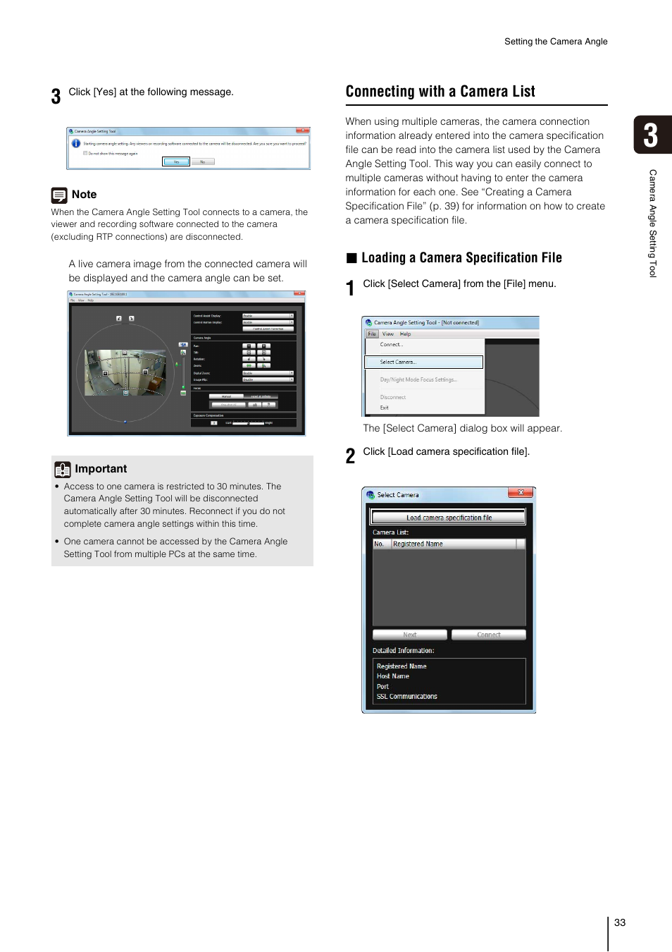 Connecting with a camera list, Loading a camera specification file | Canon VB-H41 User Manual | Page 33 / 177