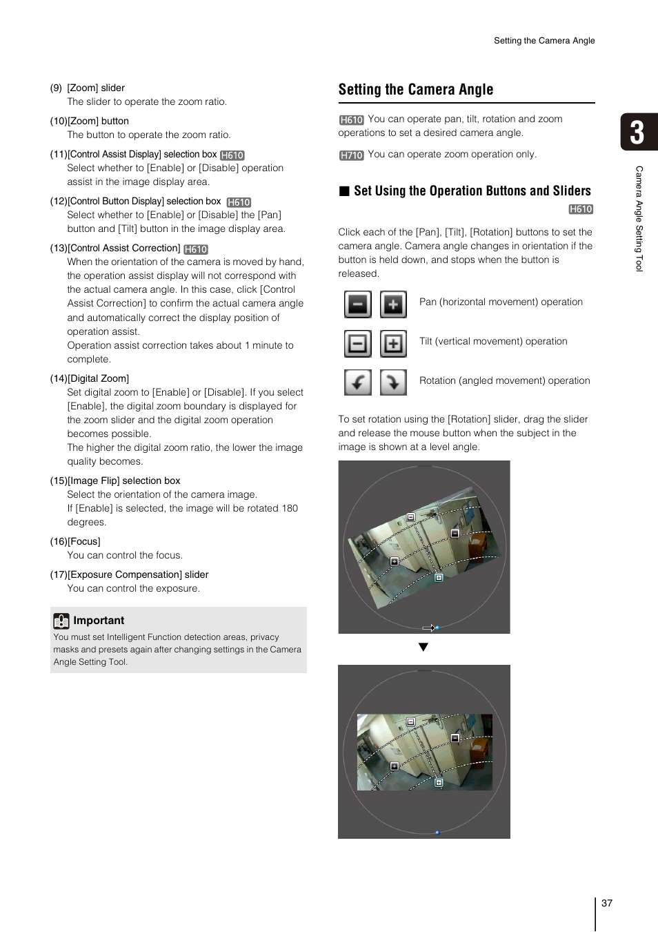Setting the camera angle, Set using the operation buttons and sliders | Canon VB-H41 User Manual | Page 37 / 177