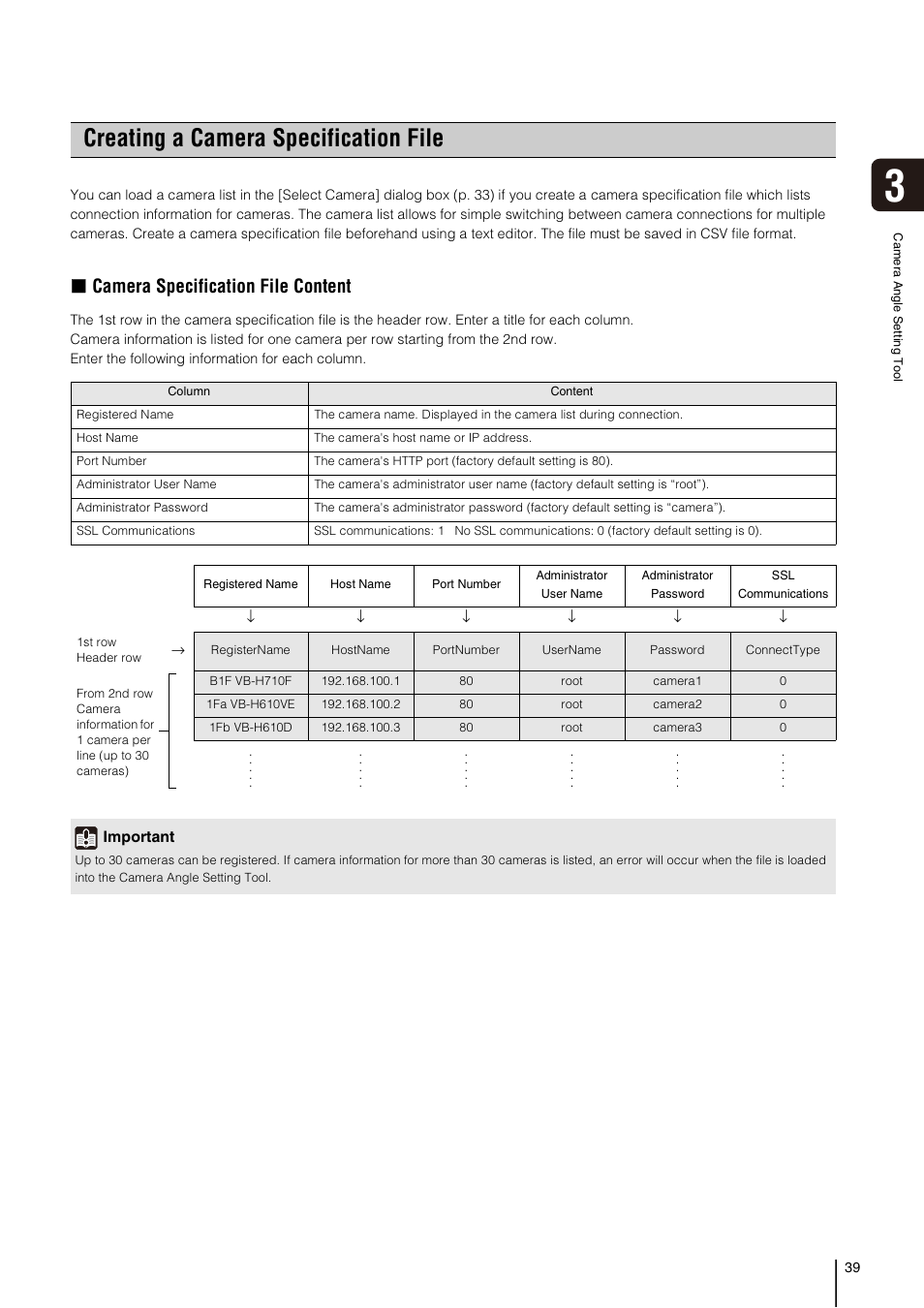 Creating a camera specification file, Camera specification file content | Canon VB-H41 User Manual | Page 39 / 177