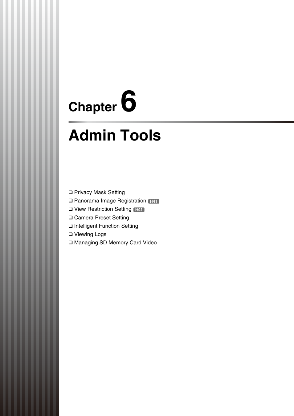 Chapter 6 admin tools, Chapter 6, Admin tools | Chapter 6 “admin tools”), E “chapter 6 admin, Tools | Canon VB-H41 User Manual | Page 81 / 177