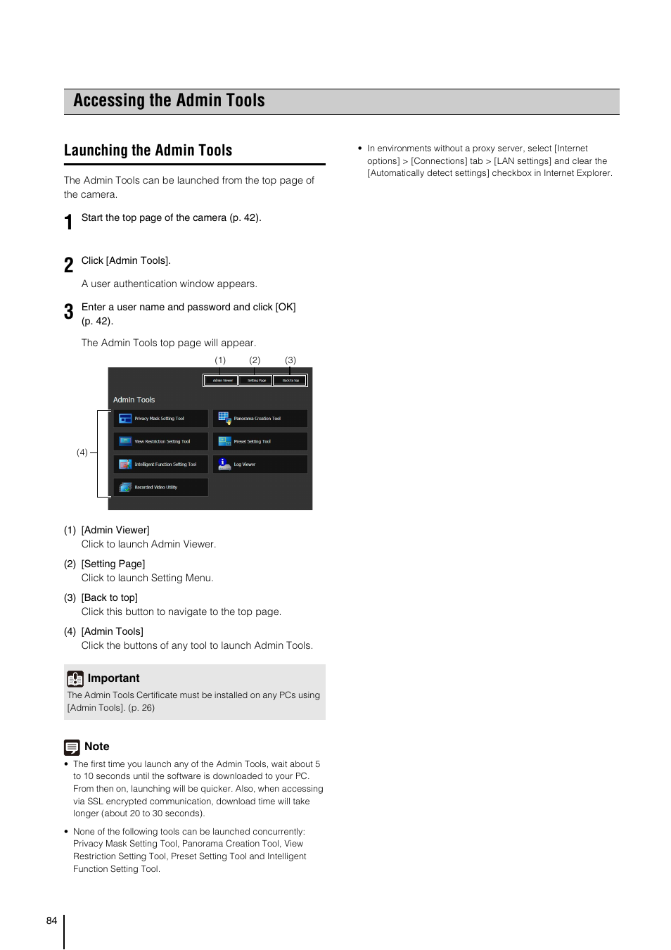 Accessing the admin tools, Launching the admin tools, P. 84 | Canon VB-H41 User Manual | Page 84 / 177