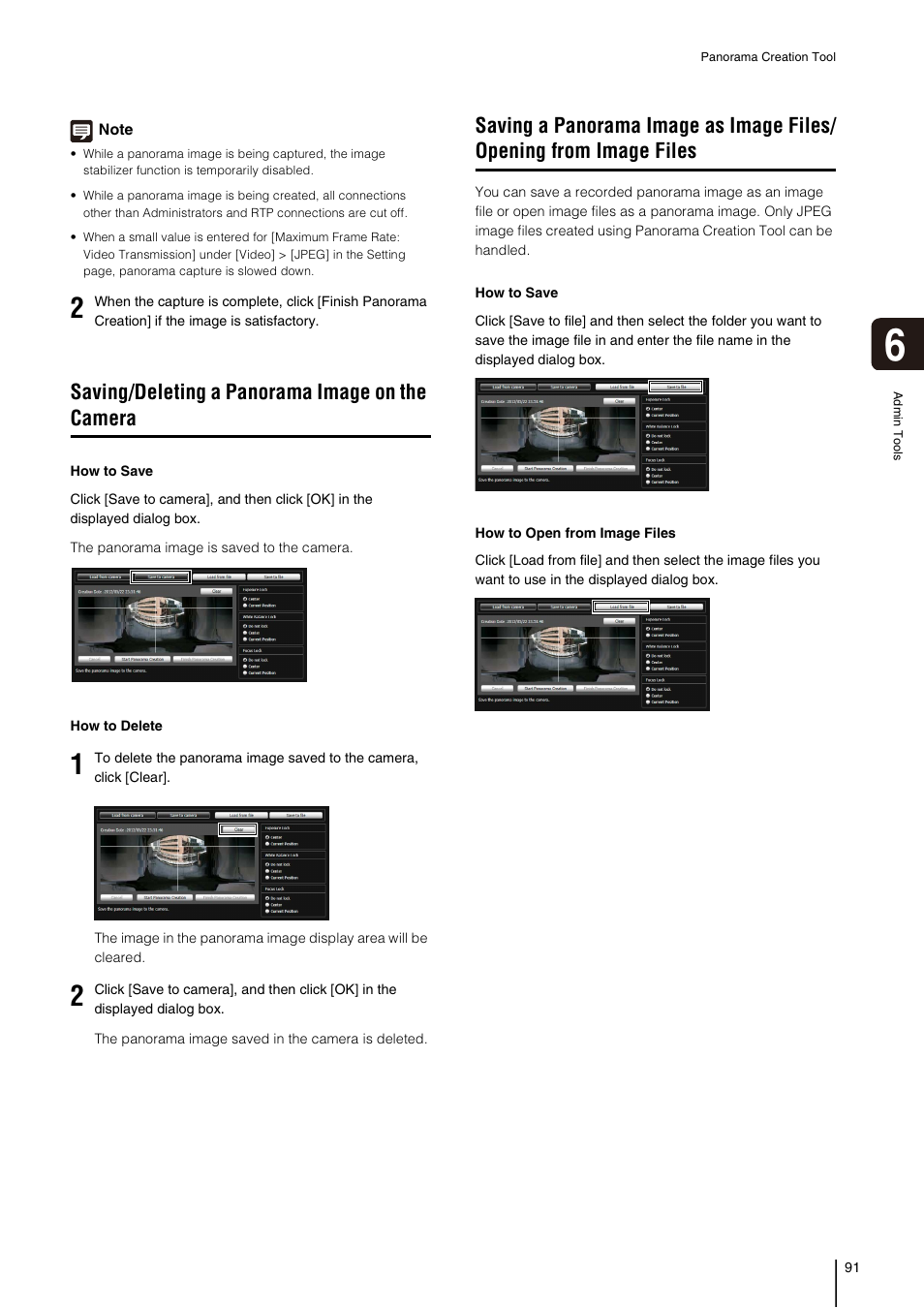 Saving/deleting a panorama image on the camera | Canon VB-H41 User Manual | Page 91 / 177