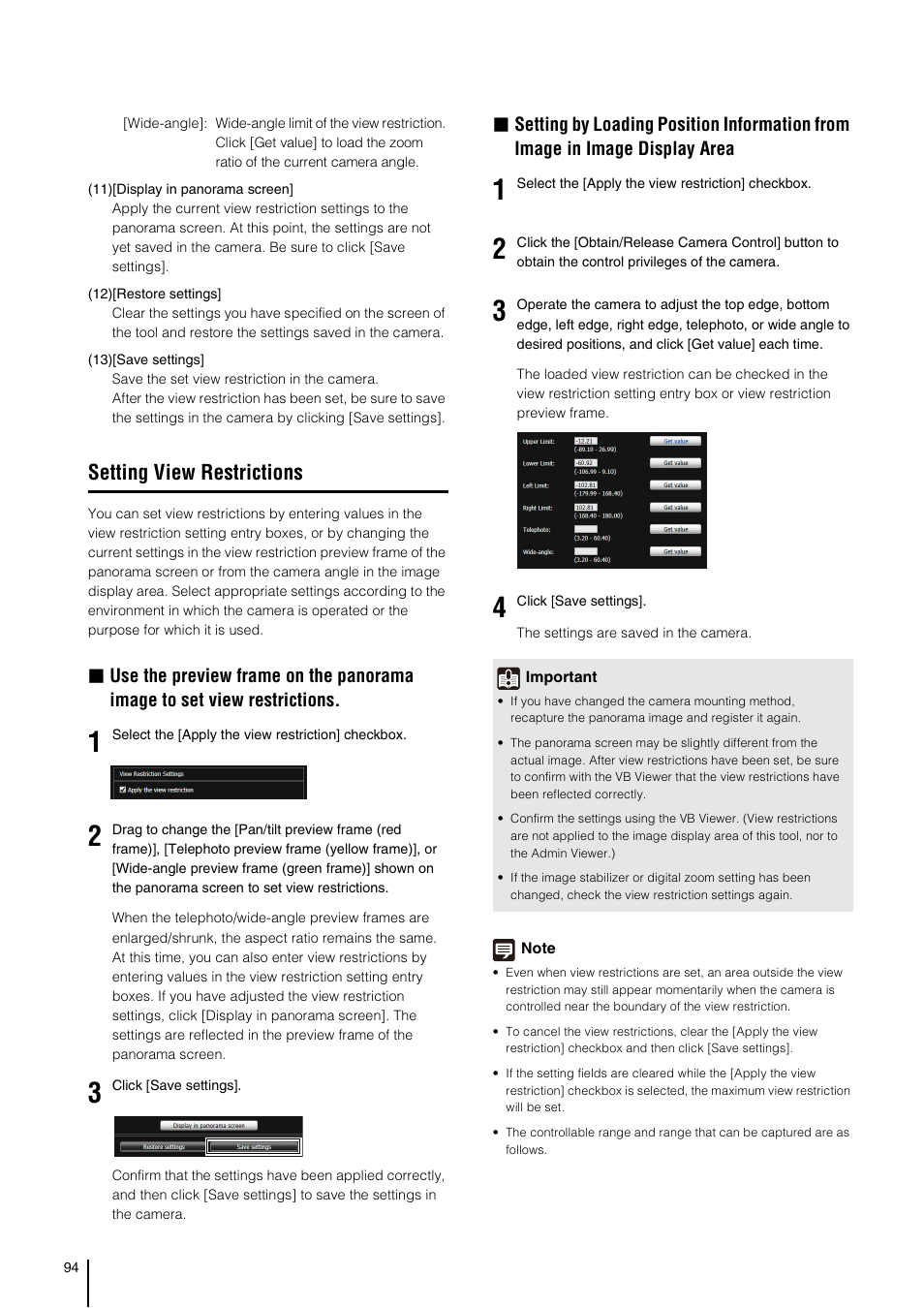 Setting view restrictions, P. 94 | Canon VB-H41 User Manual | Page 94 / 177