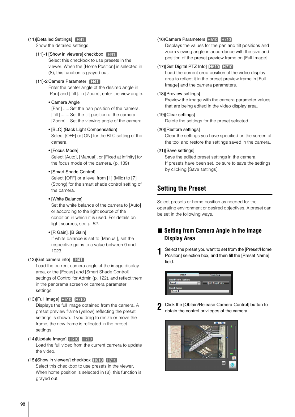 Setting the preset | Canon VB-H41 User Manual | Page 98 / 177