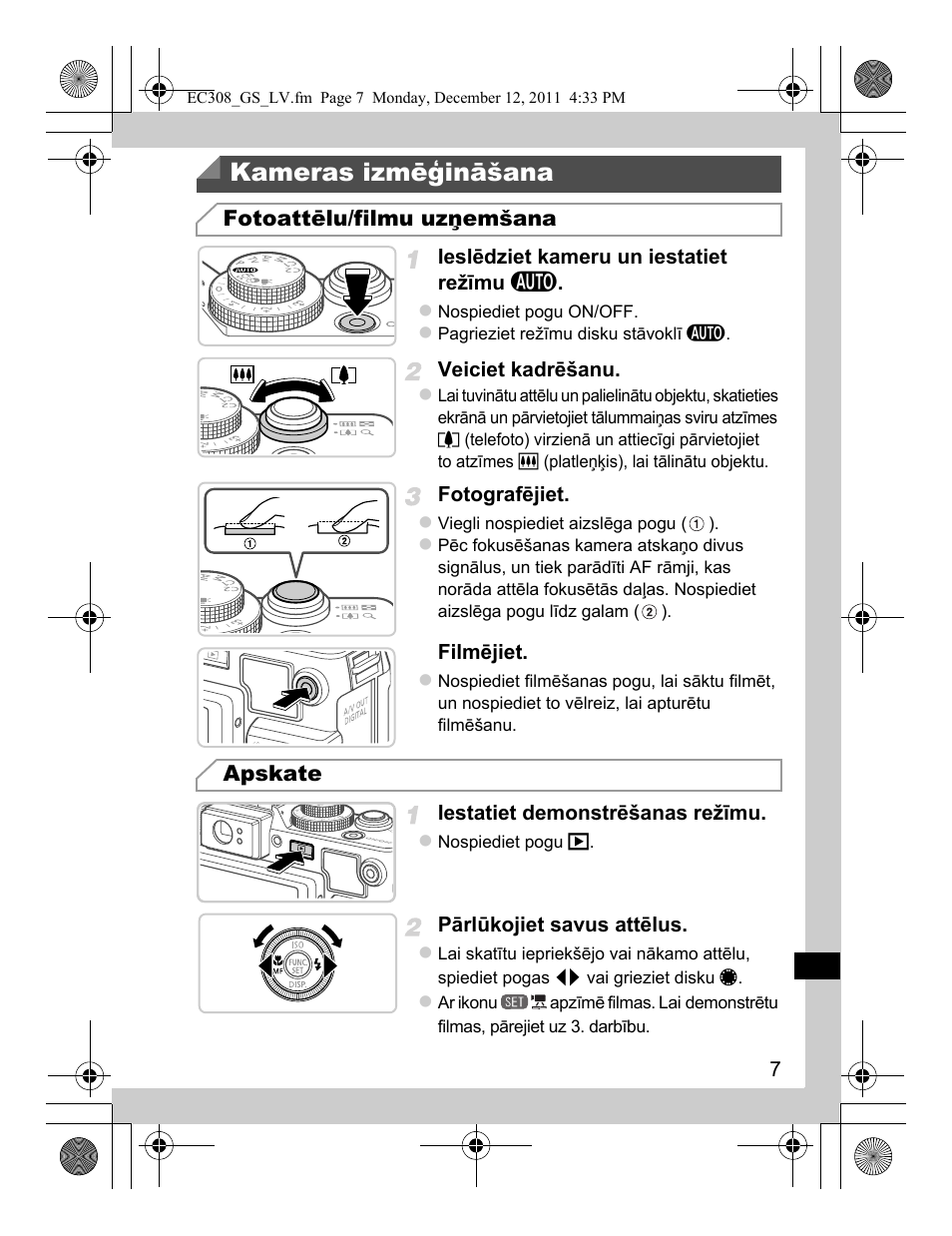 Kameras izmēģināšana | Canon PowerShot G1 X User Manual | Page 127 / 146