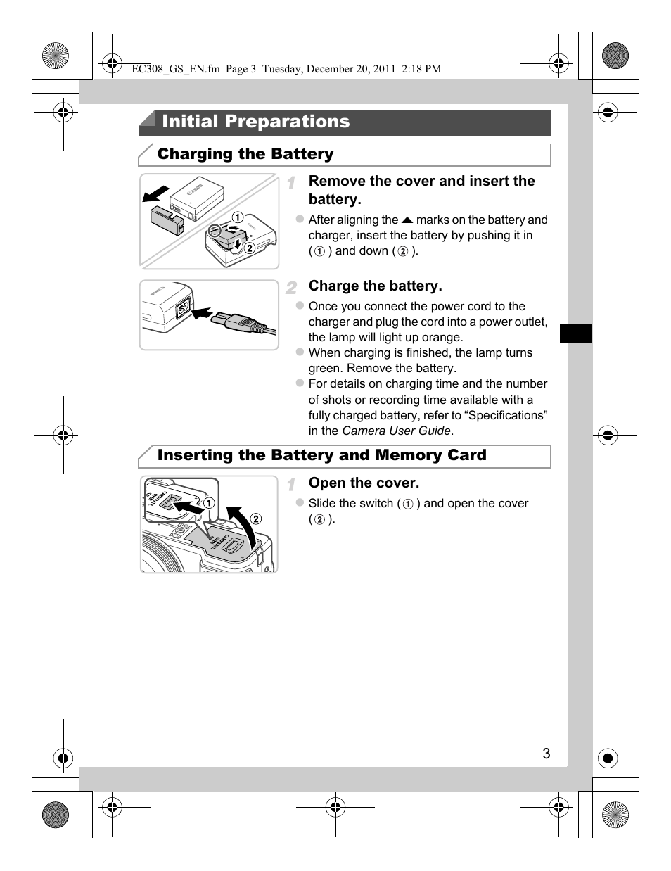Initial preparations | Canon PowerShot G1 X User Manual | Page 3 / 146