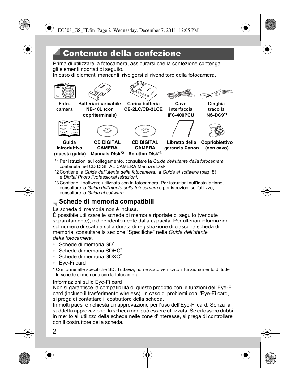 Contenuto della confezione | Canon PowerShot G1 X User Manual | Page 34 / 146