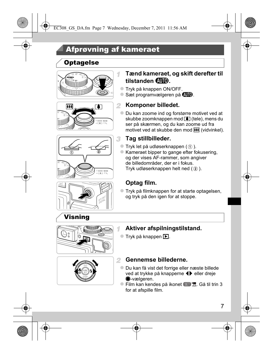 Afprøvning af kameraet, Optagelse visning | Canon PowerShot G1 X User Manual | Page 63 / 146