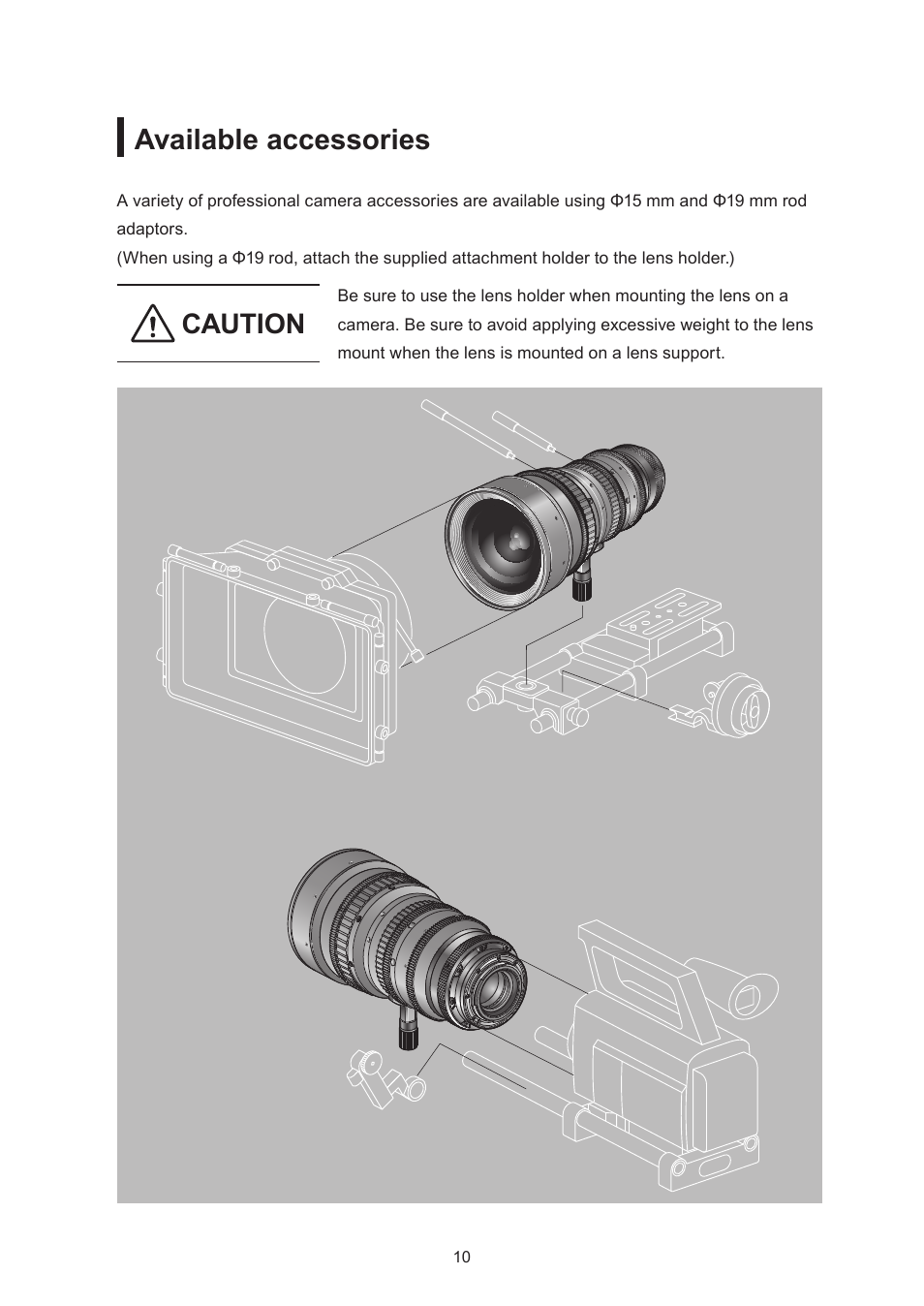 Available accessories, Caution | Canon CN-E15.5-47mm T2.8 L SSP User Manual | Page 23 / 43