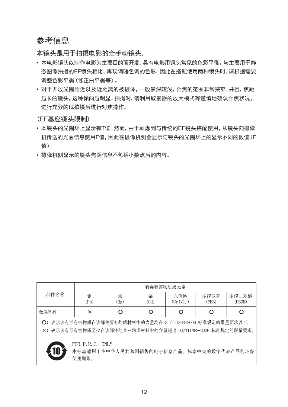 参考信息 | Canon CN-E15.5-47mm T2.8 L SSP User Manual | Page 39 / 43