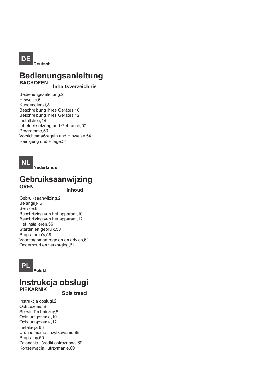 Bedienungsanleitung, Gebruiksaanwijzing, Instrukcja obsługi | Hotpoint Ariston Tradición FT 95VC.1 (AN)-HA S User Manual | Page 2 / 72