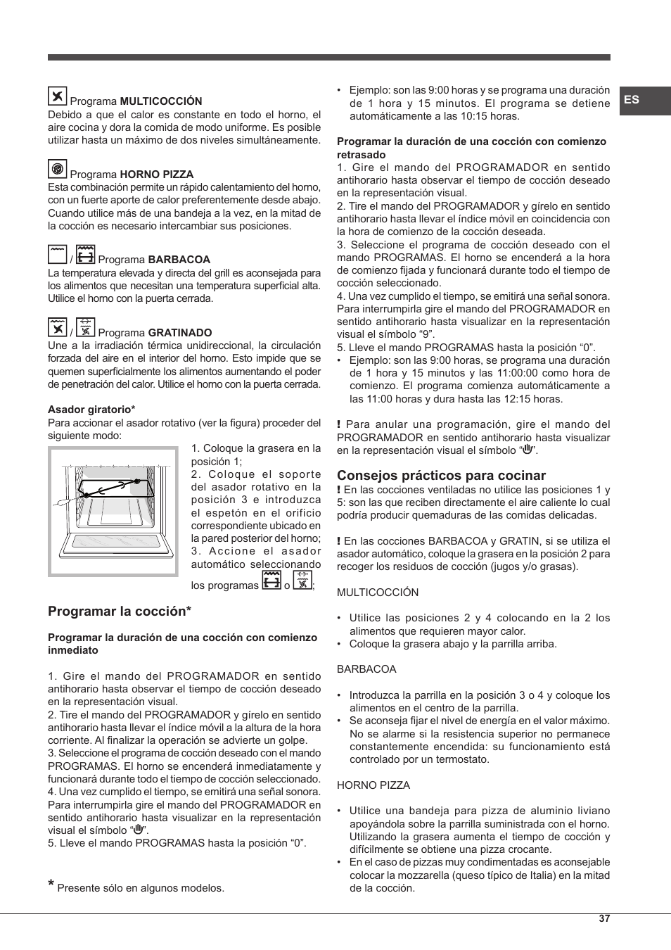 Programar la cocción, Consejos prácticos para cocinar | Hotpoint Ariston Tradición FT 95VC.1 (AN)-HA S User Manual | Page 37 / 72