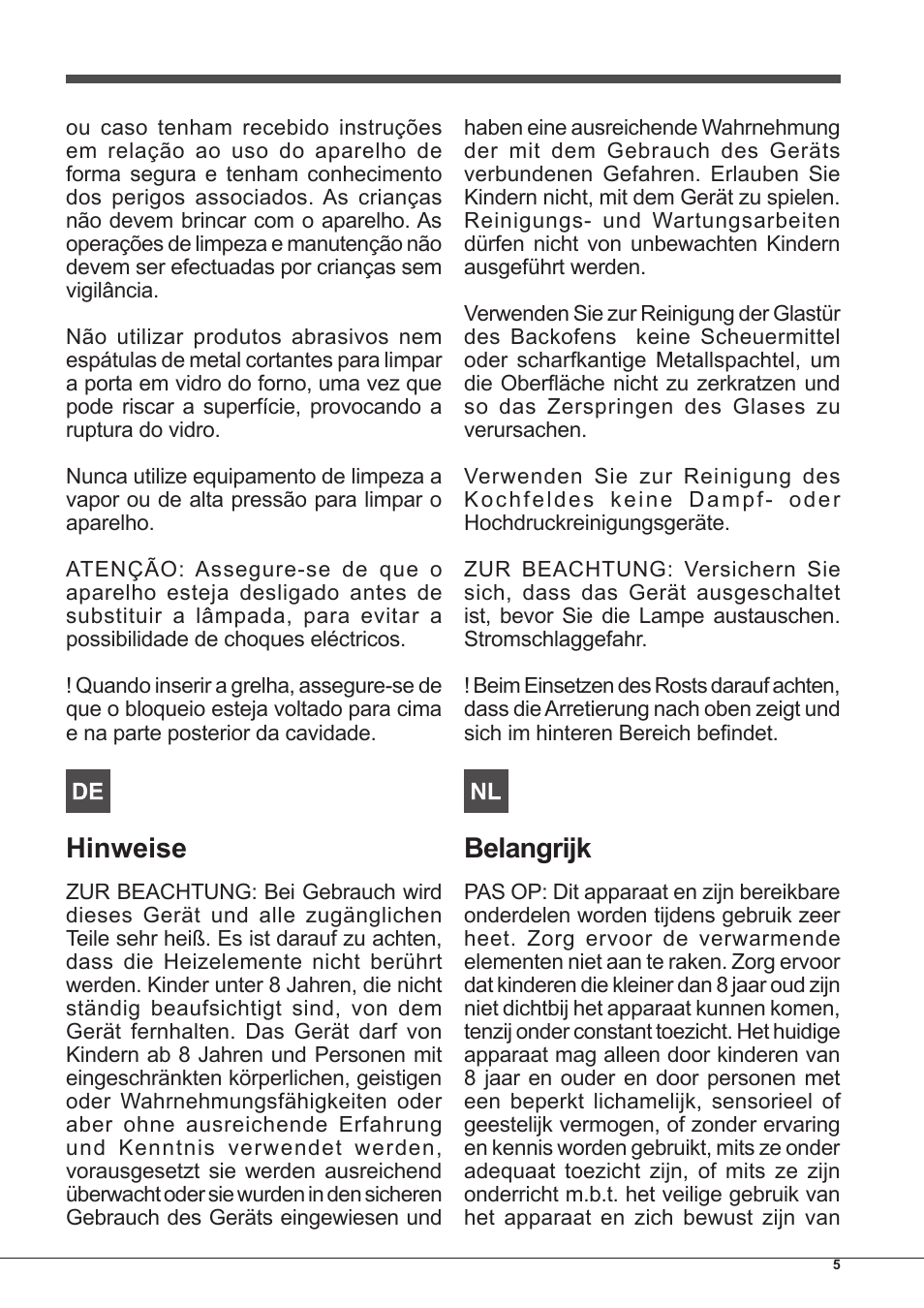 Hinweise, Belangrijk | Hotpoint Ariston Tradición FT 95VC.1 (AN)-HA S User Manual | Page 5 / 72
