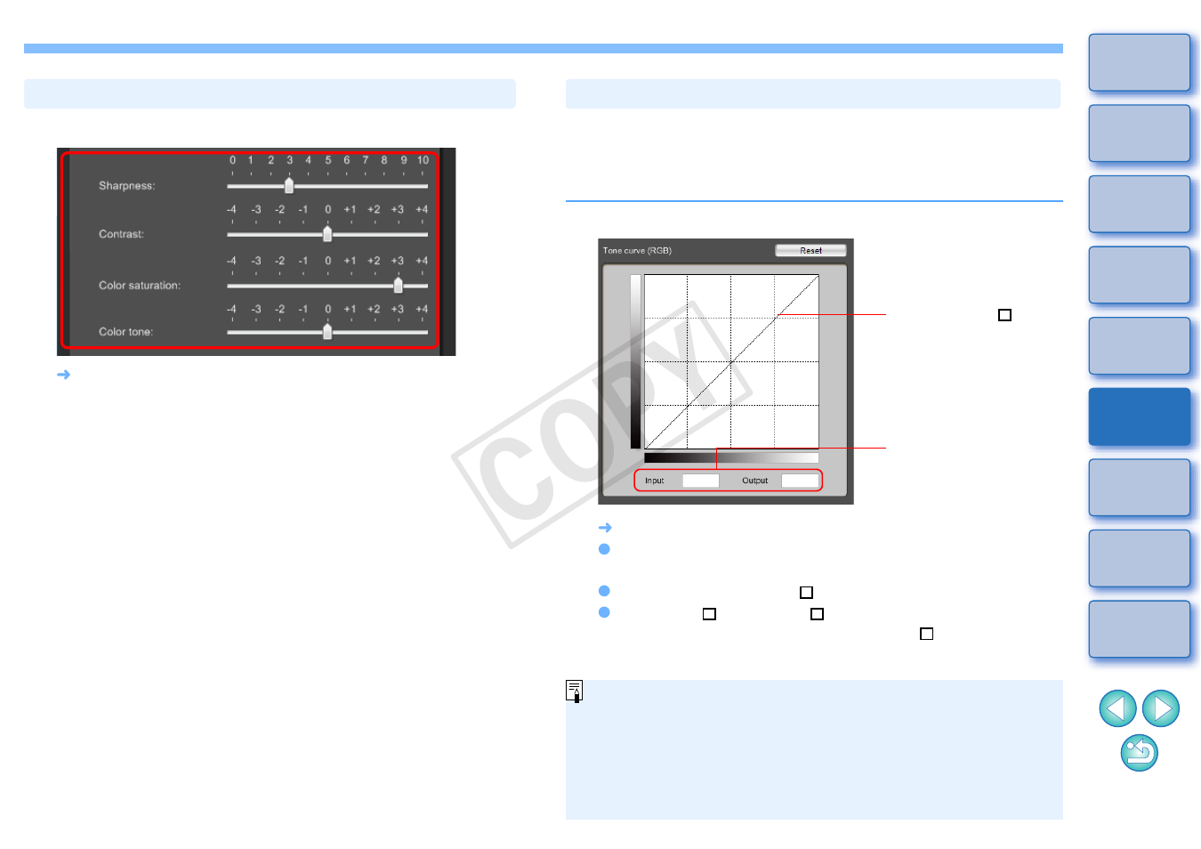 Adjusting the gamma characteristic for rgb, Characteristic for rgb, P.11) | Cop y | Canon EOS 1200D User Manual | Page 12 / 22