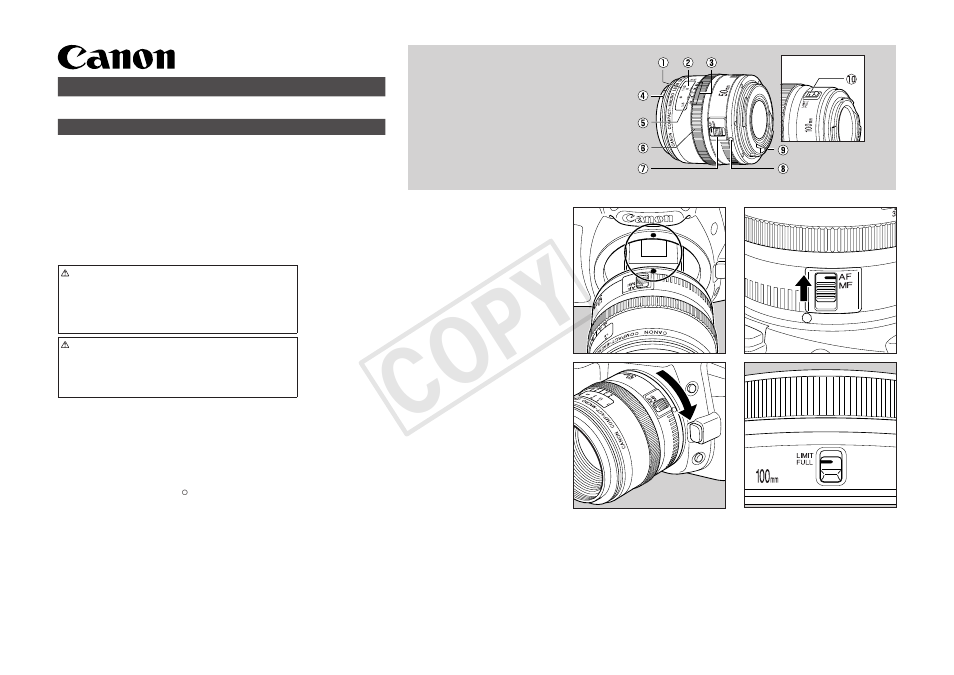 Canon EF 50mm f2.5 Compact Macro User Manual | 2 pages