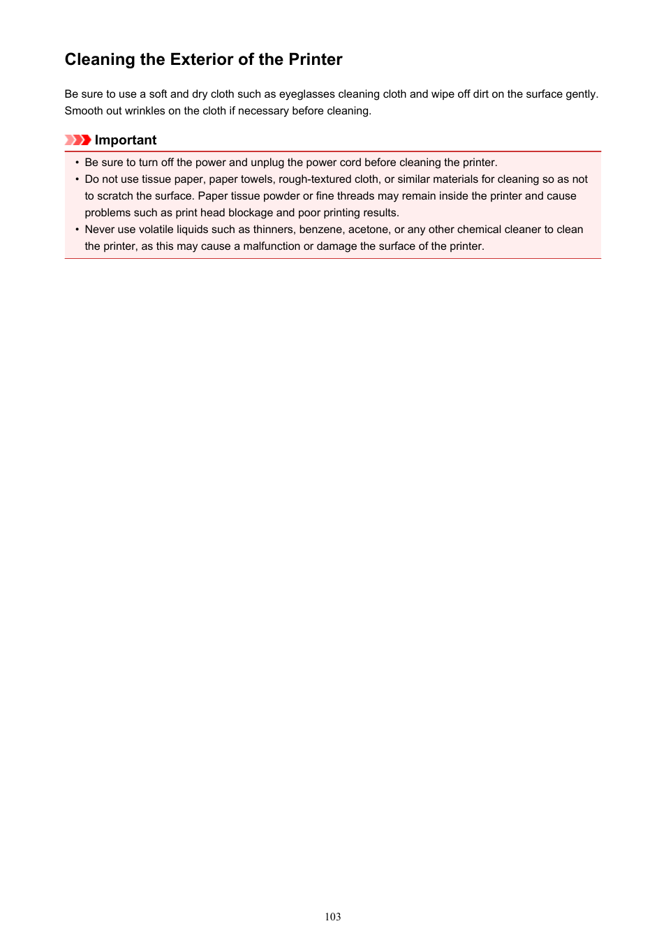 Cleaning the exterior of the printer | Canon PIXMA iX6850 User Manual | Page 103 / 378