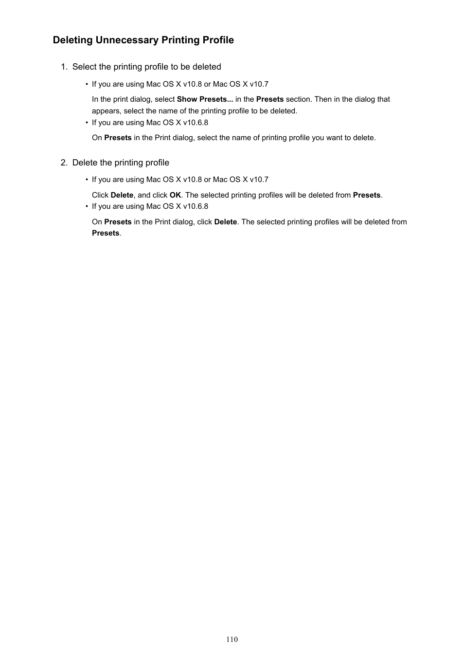 Deleting unnecessary printing profile | Canon PIXMA iX6850 User Manual | Page 110 / 378