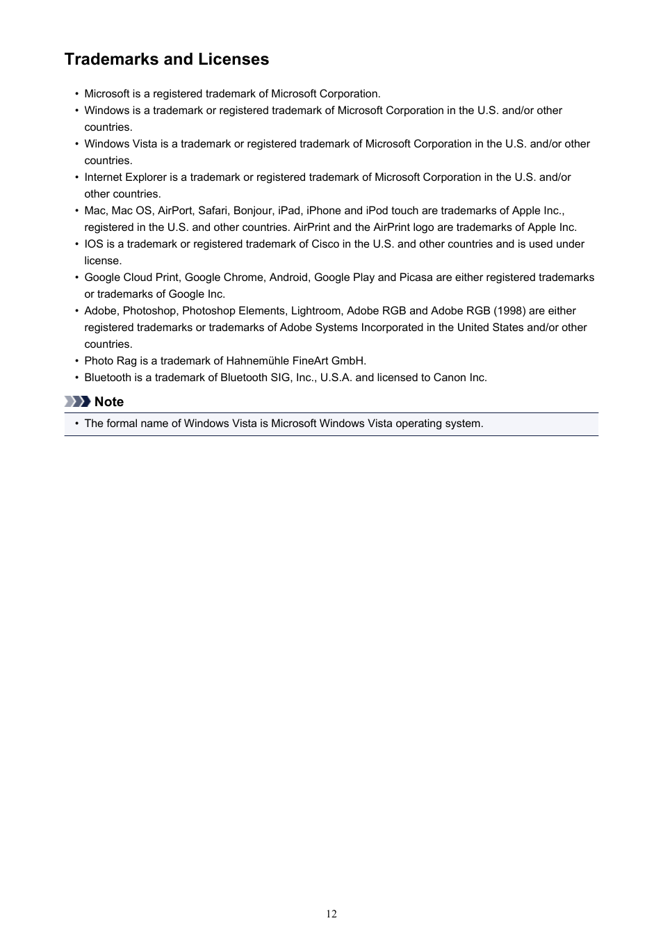 Trademarks and licenses | Canon PIXMA iX6850 User Manual | Page 12 / 378